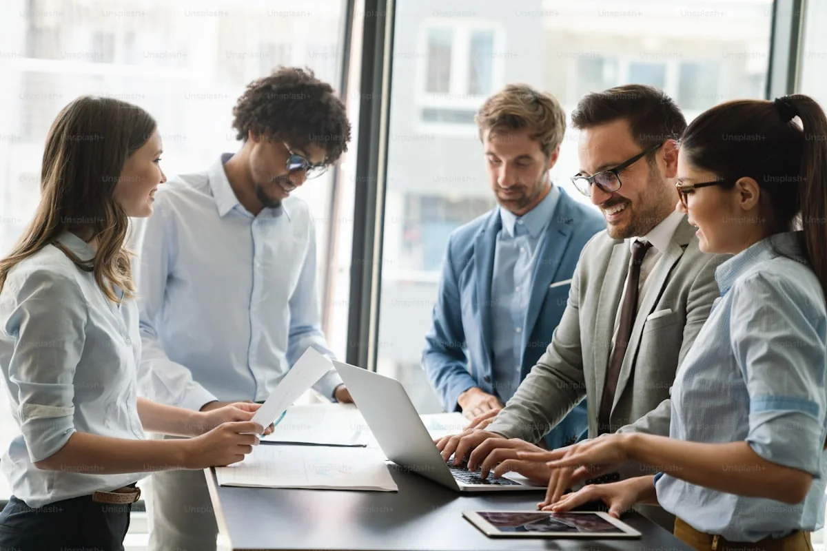 Business professionals planning strategy together